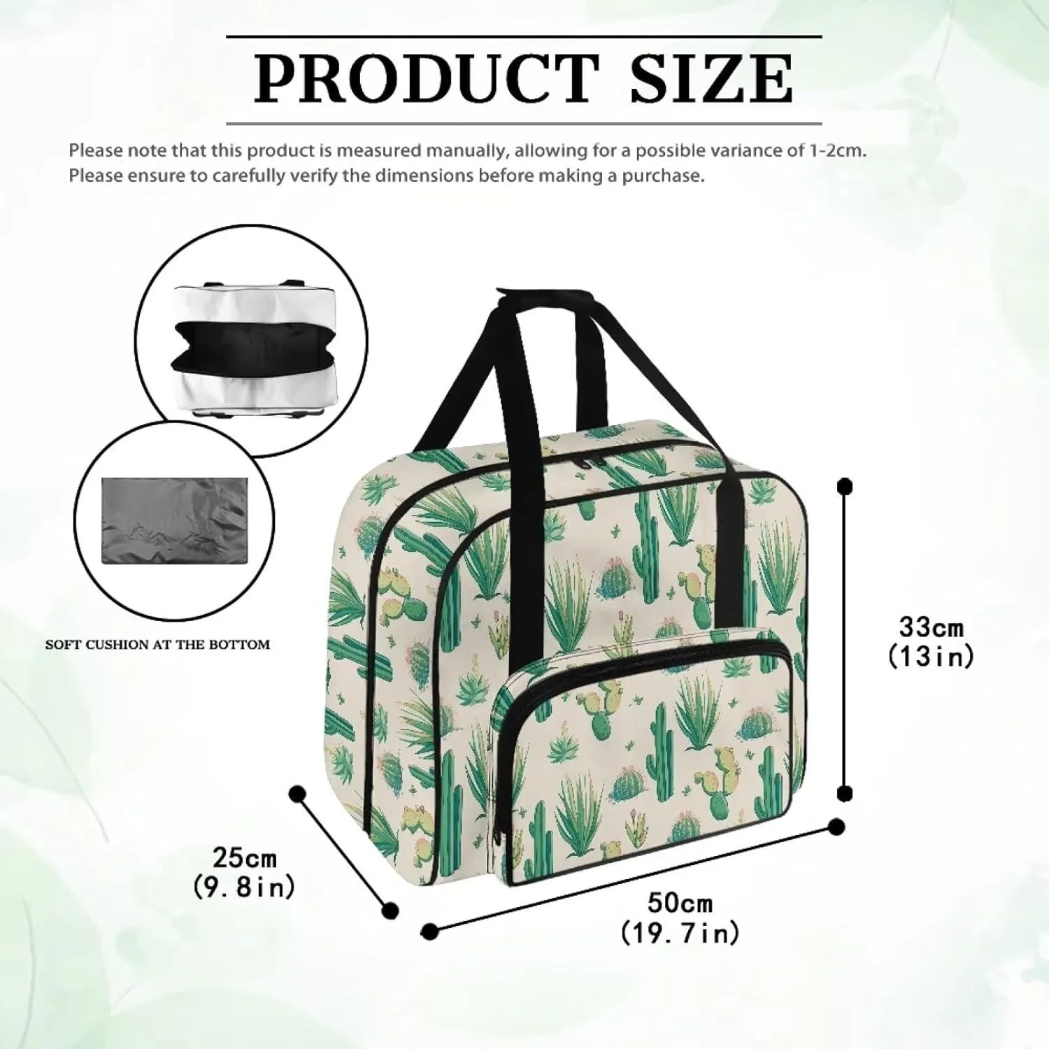Cactus Sewing Machine Carrying Case Portable Padded Organizer with Pockets and Handles Large Sewing Organizer Bag for Singer Brother Janome and Accessories