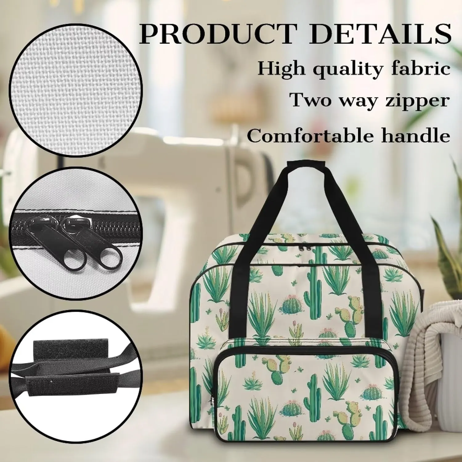 Cactus Sewing Machine Carrying Case Portable Padded Organizer with Pockets and Handles Large Sewing Organizer Bag for Singer Brother Janome and Accessories