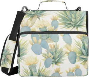 Cactus White 1.5-Inch 3-Rings Zip Up Binder with Shoulder Strap Multiple Pockets Documents Files Storage Bag for Middle School