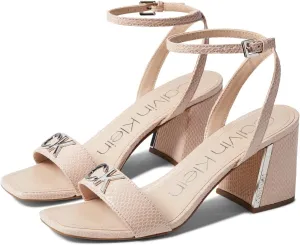 Calvin Klein Hemina - Heels for Women - Faux Leather Upper - Adjustable Buckle Closure - Open Toe - Block Heel Latte 9 M