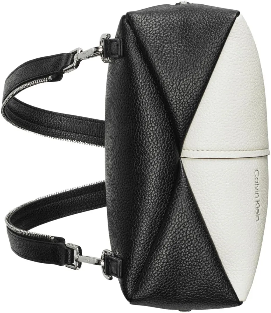 Calvin Klein Women's Myra Backpack for Women – Vegan Leather Convertible Sling Backpack, 2 Pockets, Cherub White/Black, One Size