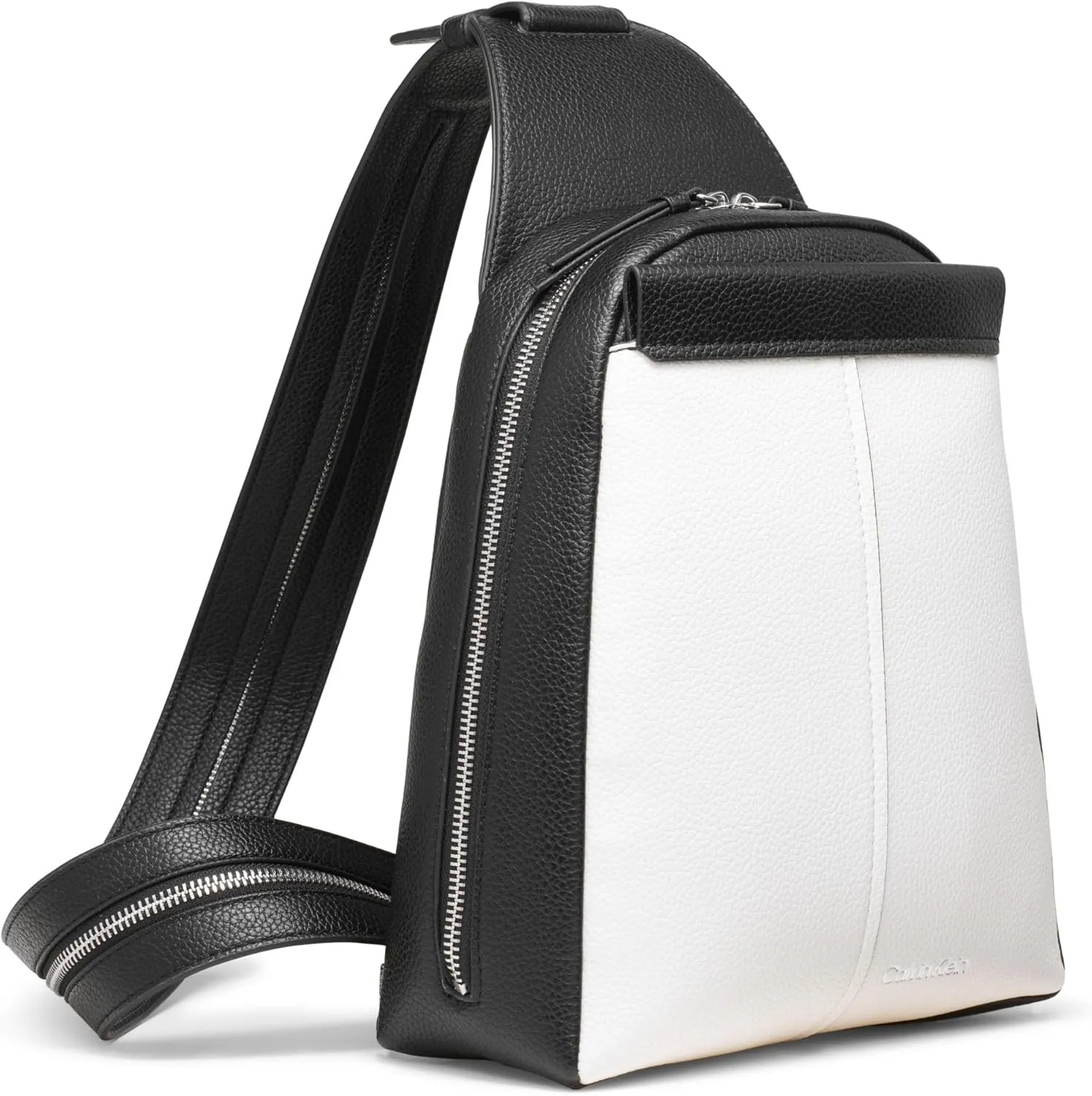Calvin Klein Women's Myra Backpack for Women – Vegan Leather Convertible Sling Backpack, 2 Pockets, Cherub White/Black, One Size