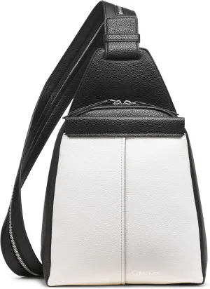 Calvin Klein Women's Myra Backpack for Women – Vegan Leather Convertible Sling Backpack, 2 Pockets, Cherub White/Black, One Size
