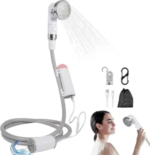 Camping Shower, Portable Shower Pump Power by Rechargeable Battery with Led Light, Portable Shower for Camping, Multiple Spray Camp Shower Head for Outdoor Camping, Hiking, Traveling & Beach