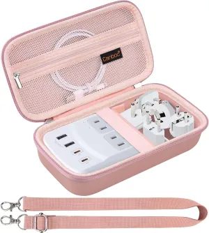 Canboc Carrying Case for Ceptics Universal Travel Adapter Kit, World Travel Adapter Kit Box with Removable Shoulder Strap, Zipper Mesh Bag fit USB Cable, Rose Gold (Case Only)