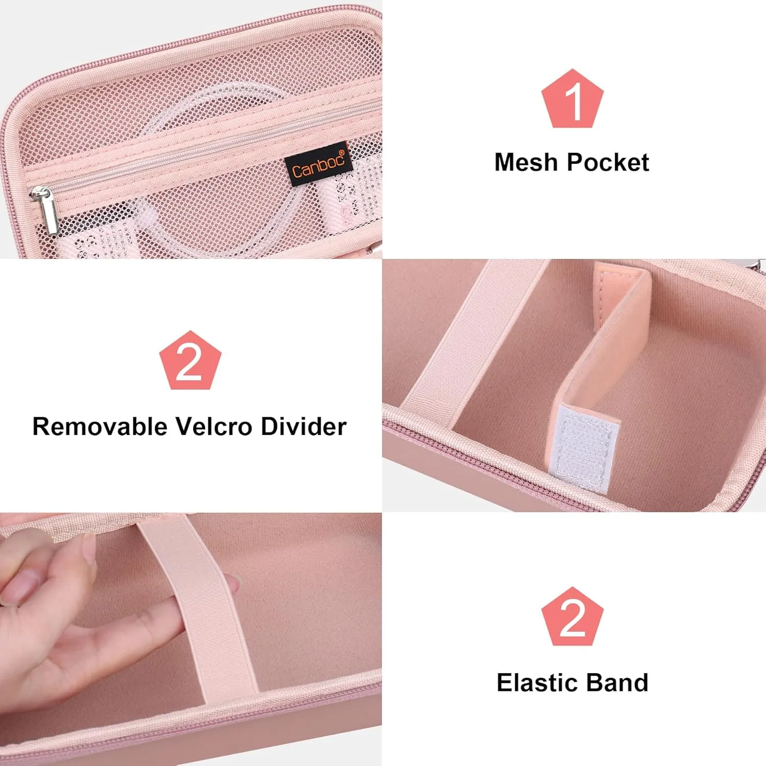 Canboc Carrying Case for Ceptics Universal Travel Adapter Kit, World Travel Adapter Kit Box with Removable Shoulder Strap, Zipper Mesh Bag fit USB Cable, Rose Gold (Case Only)