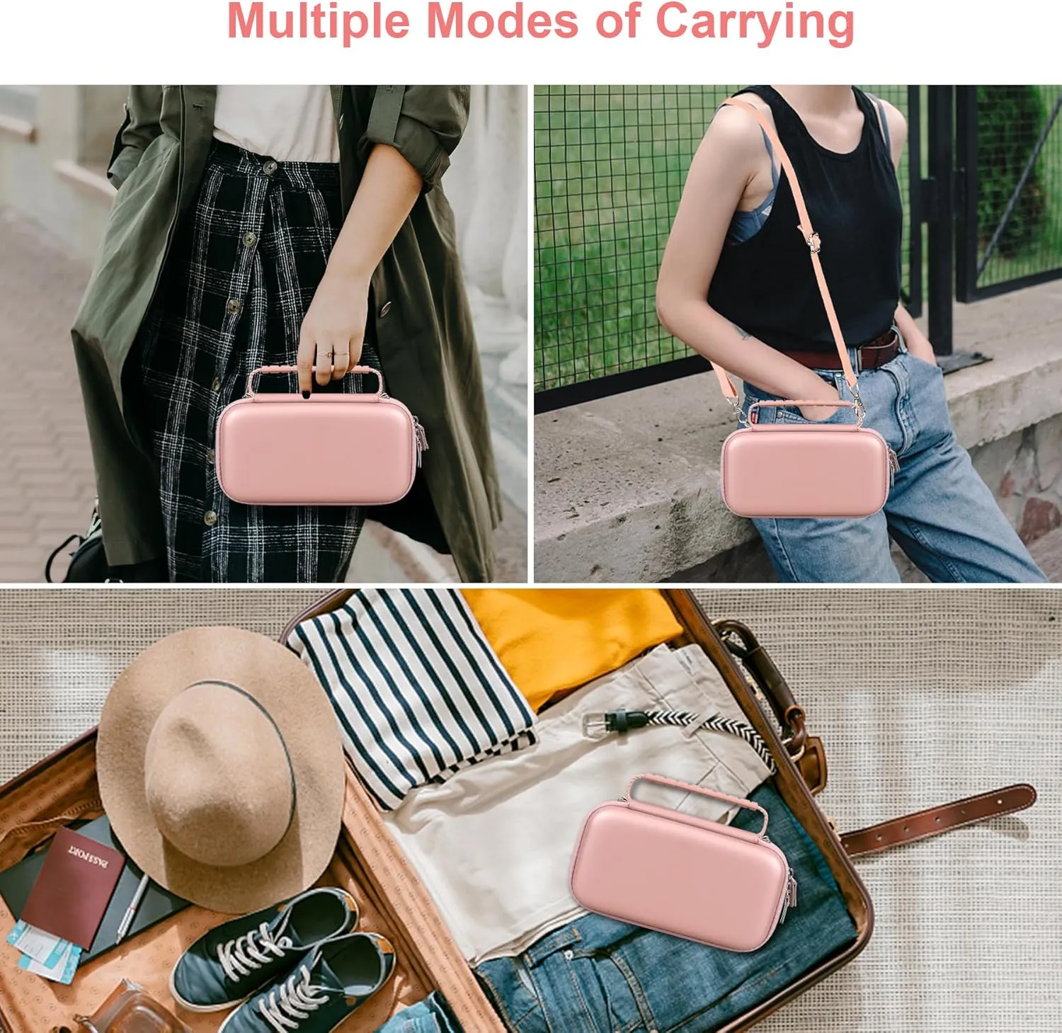 Canboc Carrying Case for Ceptics Universal Travel Adapter Kit, World Travel Adapter Kit Box with Removable Shoulder Strap, Zipper Mesh Bag fit USB Cable, Rose Gold (Case Only)