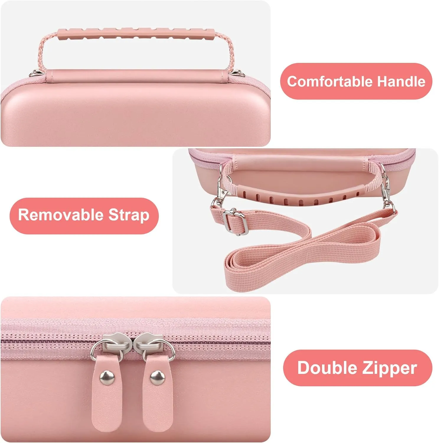 Canboc Carrying Case for Ceptics Universal Travel Adapter Kit, World Travel Adapter Kit Box with Removable Shoulder Strap, Zipper Mesh Bag fit USB Cable, Rose Gold (Case Only)