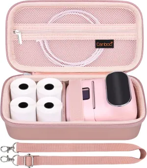 Canboc Carrying Case for Phomemo M110/ A30 Label Maker, Portable M110 Thermal Label Printer Bag with Removable Shoulder Strap, Mesh Pocket fit Printer Labels, USB Cable, Rose Gold (Case Only)
