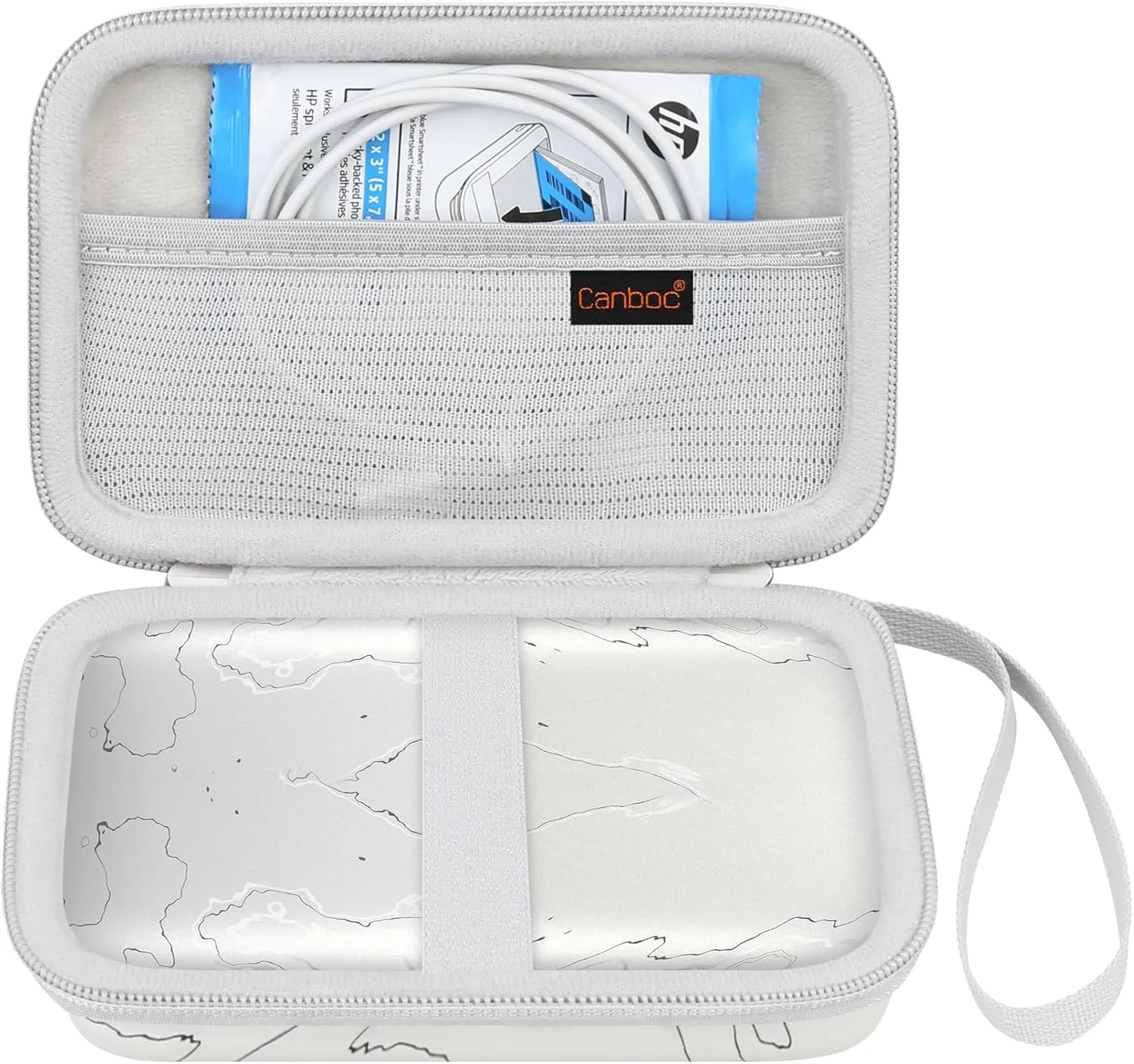 Canboc Hard Case for HP Sprocket Select Portable 2.3x3.4 Instant Photo Printer (Eclipse), Mesh Bag fit Zink Photo Paper, White