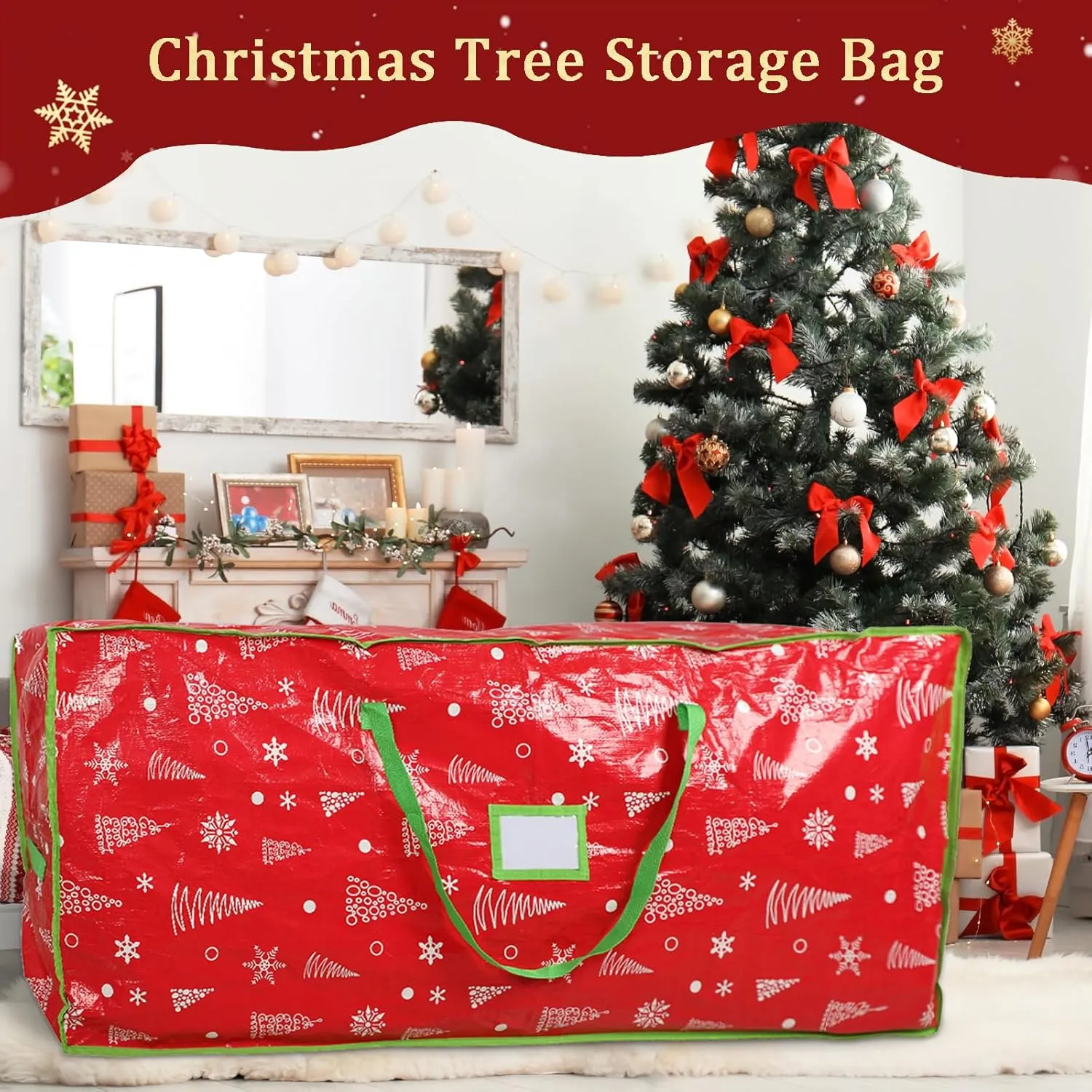 Capslpad Artificial Christmas Tree Storage Bag 9 Ft Xmas Holiday Christmas Tree Container Storage Waterproof Zippered Bag with Reinforced Handles Storage Case Protects Against Dust Moisture, Red