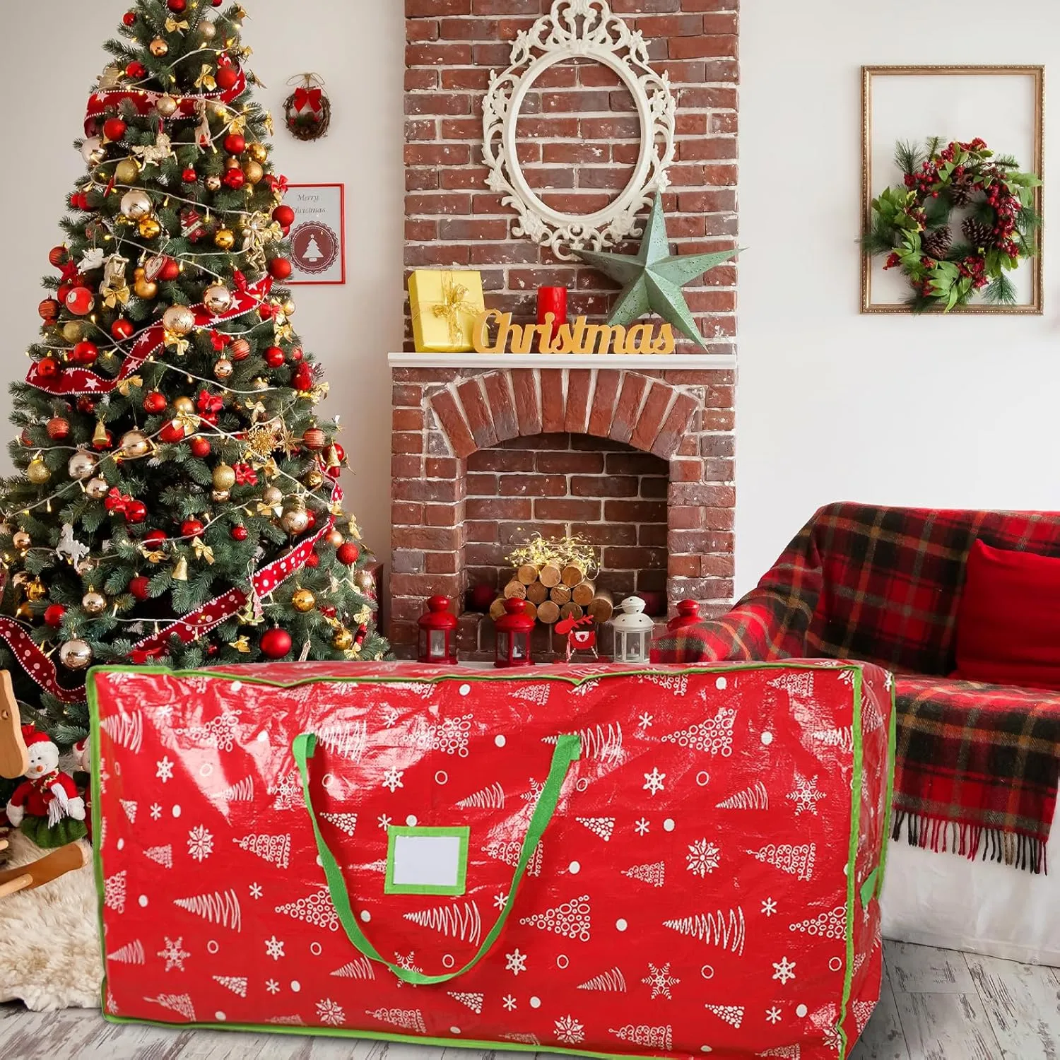 Capslpad Artificial Christmas Tree Storage Bag 9 Ft Xmas Holiday Christmas Tree Container Storage Waterproof Zippered Bag with Reinforced Handles Storage Case Protects Against Dust Moisture, Red