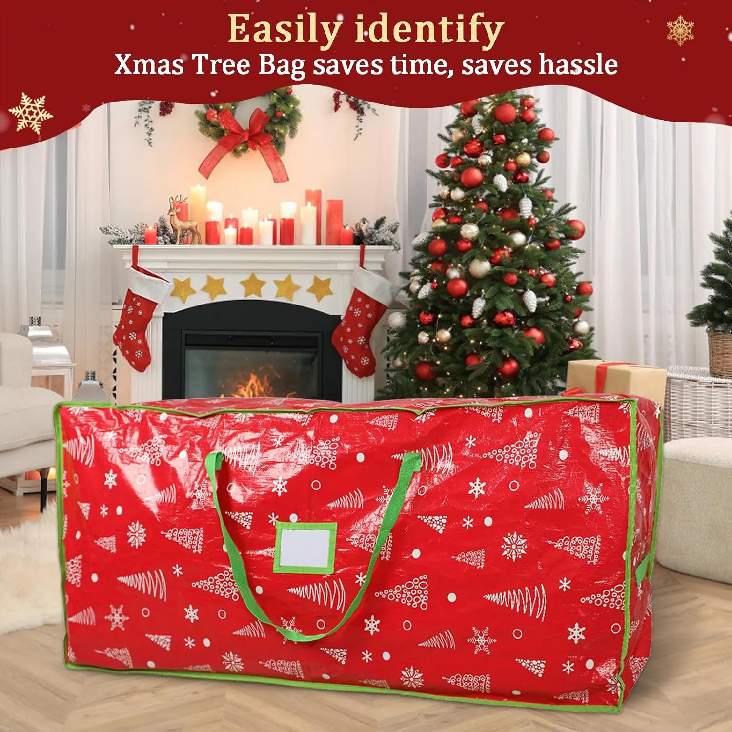 Capslpad Artificial Christmas Tree Storage Bag 9 Ft Xmas Holiday Christmas Tree Container Storage Waterproof Zippered Bag with Reinforced Handles Storage Case Protects Against Dust Moisture, Red