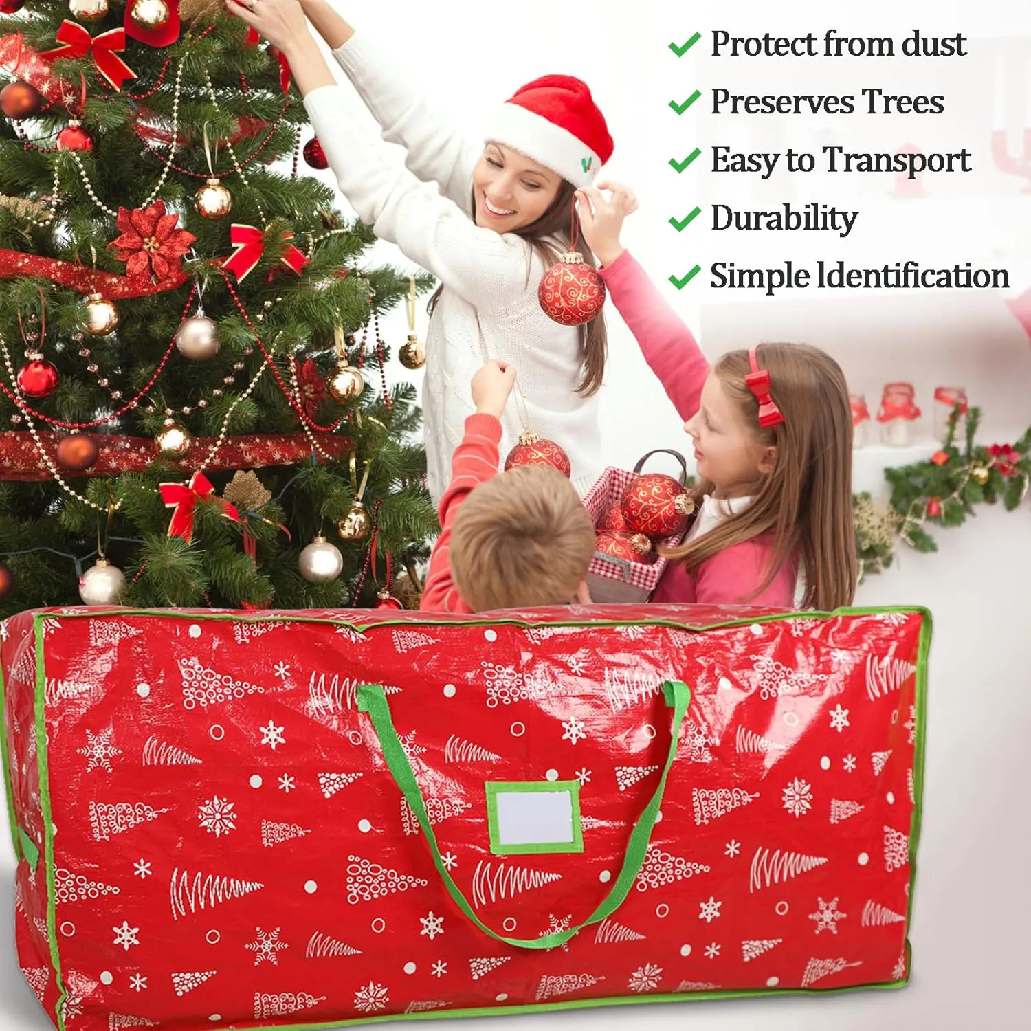 Capslpad Artificial Christmas Tree Storage Bag 9 Ft Xmas Holiday Christmas Tree Container Storage Waterproof Zippered Bag with Reinforced Handles Storage Case Protects Against Dust Moisture, Red