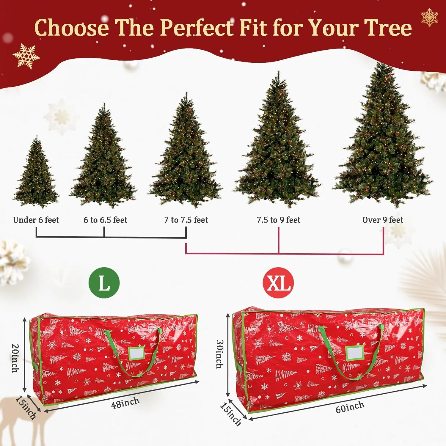 Capslpad Artificial Christmas Tree Storage Bag 9 Ft Xmas Holiday Christmas Tree Container Storage Waterproof Zippered Bag with Reinforced Handles Storage Case Protects Against Dust Moisture, Red