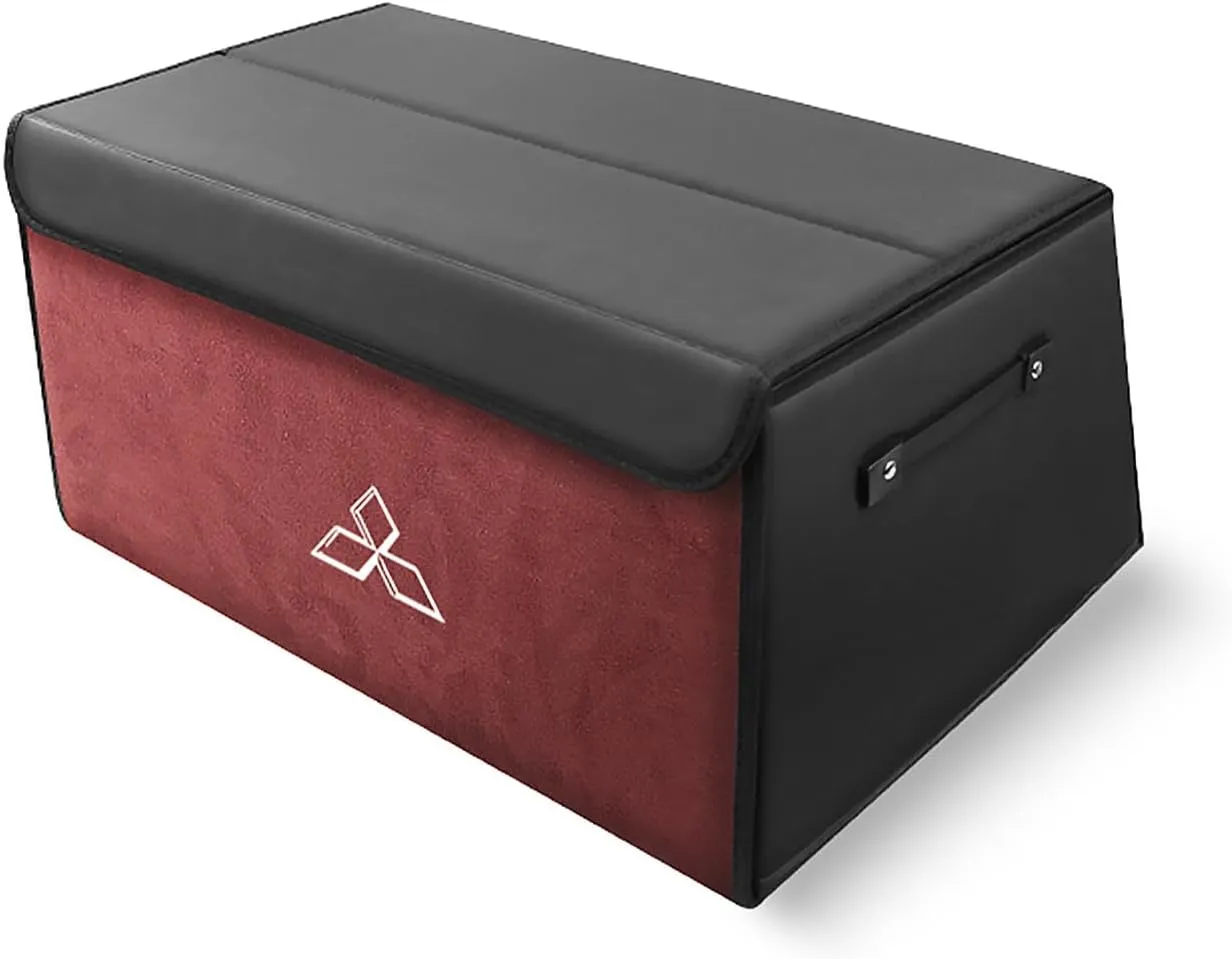 Car Trunk Organizer for Mitsubishi Outlander CW0 2nd Facelift 2019-2021 Foldable Car Boot Tidy Storage Box Stackable Storage Box with Lid and Handle,Red-56x37x30cm