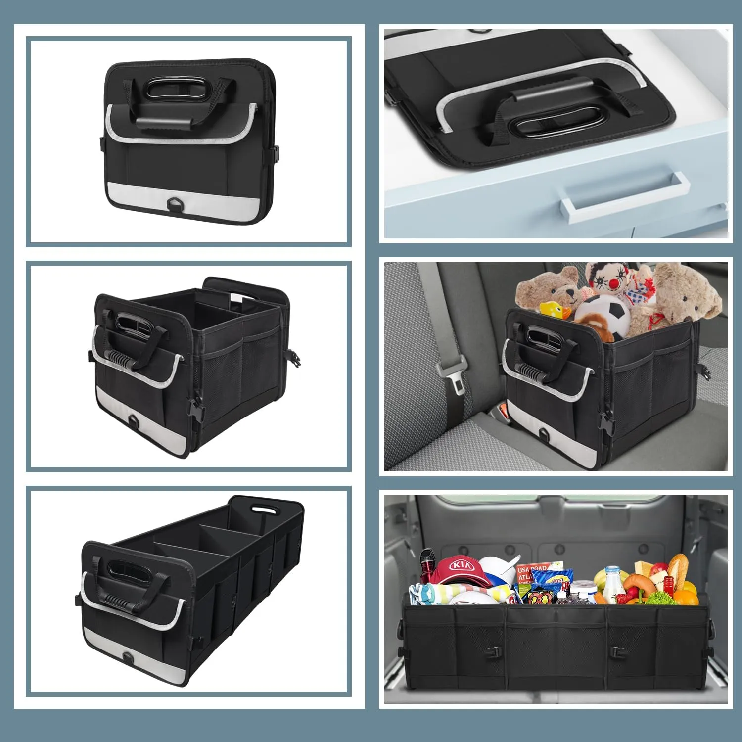 Car Trunk Organizer,Heavy Duty Collapsible 95 L Capacity Car Trunk Storage Organizer,Multi-Compartment Pockets, Adjustable Straps - Ideal for Travel, Camping, Shopping,Perfect for SUV, Truck, Sedan