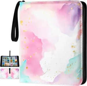 Card Binder 4/9 Pocket PU Waterproof Trading Binder Compatible with Mtg/ygo/tcg for 400/900 Portable Album Holder with Zipper Wristband Card Organizer