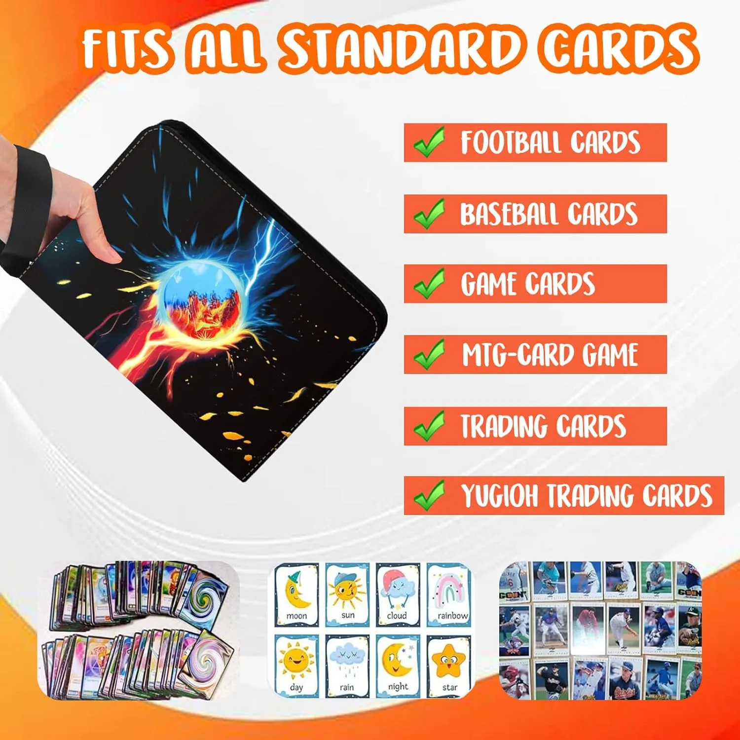 Card Binder 9-Pocket, 900 Pockets Trading Card Binder with 50 Removable Sleeves, Zipper Collectible Trading Card Albums Suitable for All Standard Size Game Cards & Sport Cards - Black
