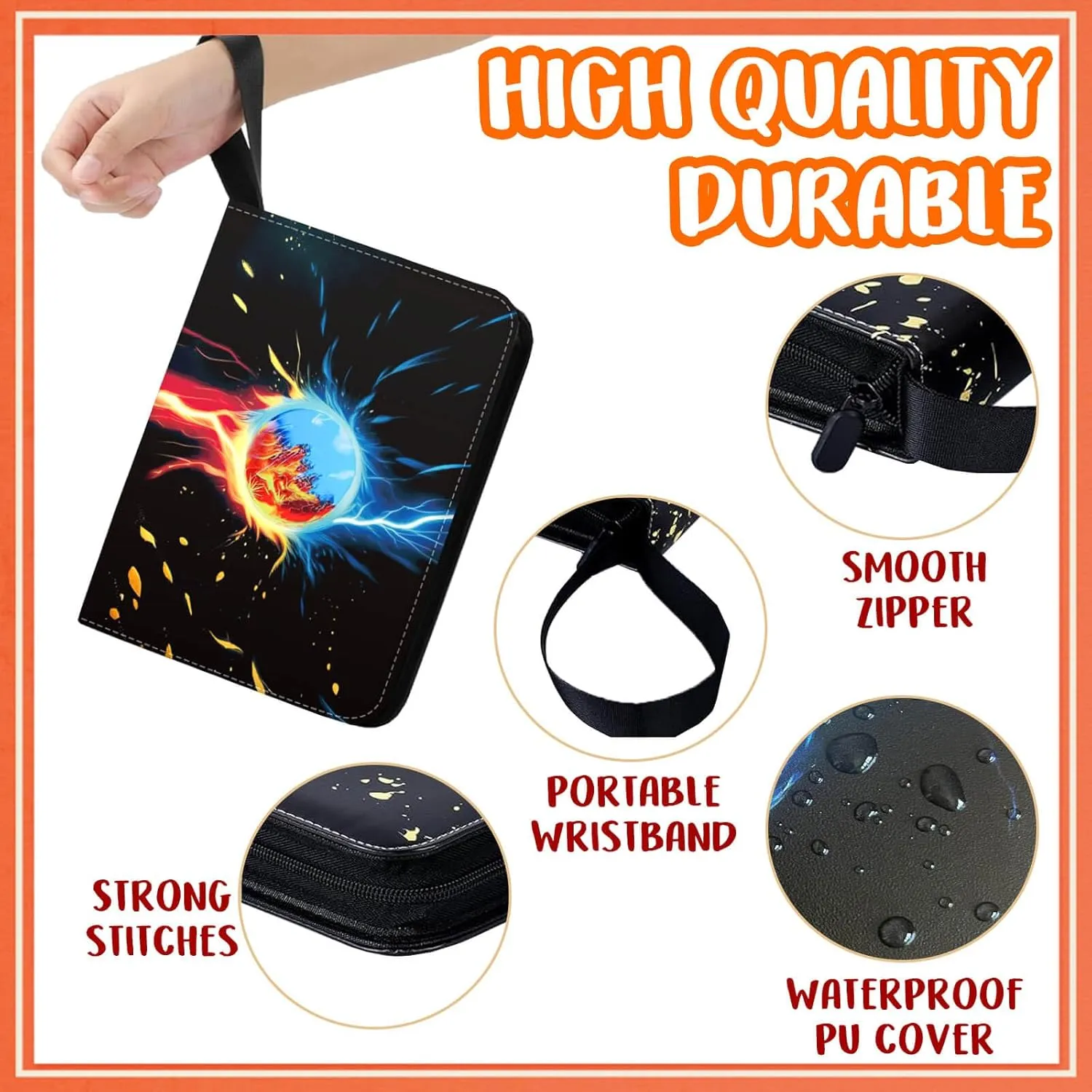 Card Binder 9-Pocket, 900 Pockets Trading Card Binder with 50 Removable Sleeves, Zipper Collectible Trading Card Albums Suitable for All Standard Size Game Cards & Sport Cards - Black