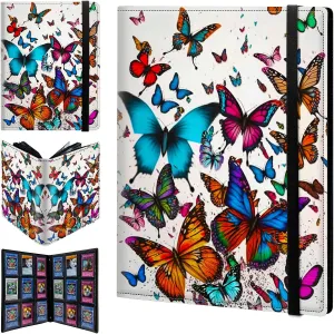 Card Binder 9 Pocket Trading Card Album Folder 720 Side Loading Pocket Binder Baseball Card Binder with Colorful Butterfly Pattern Design Card Binder for Game Cards & Sports Cards