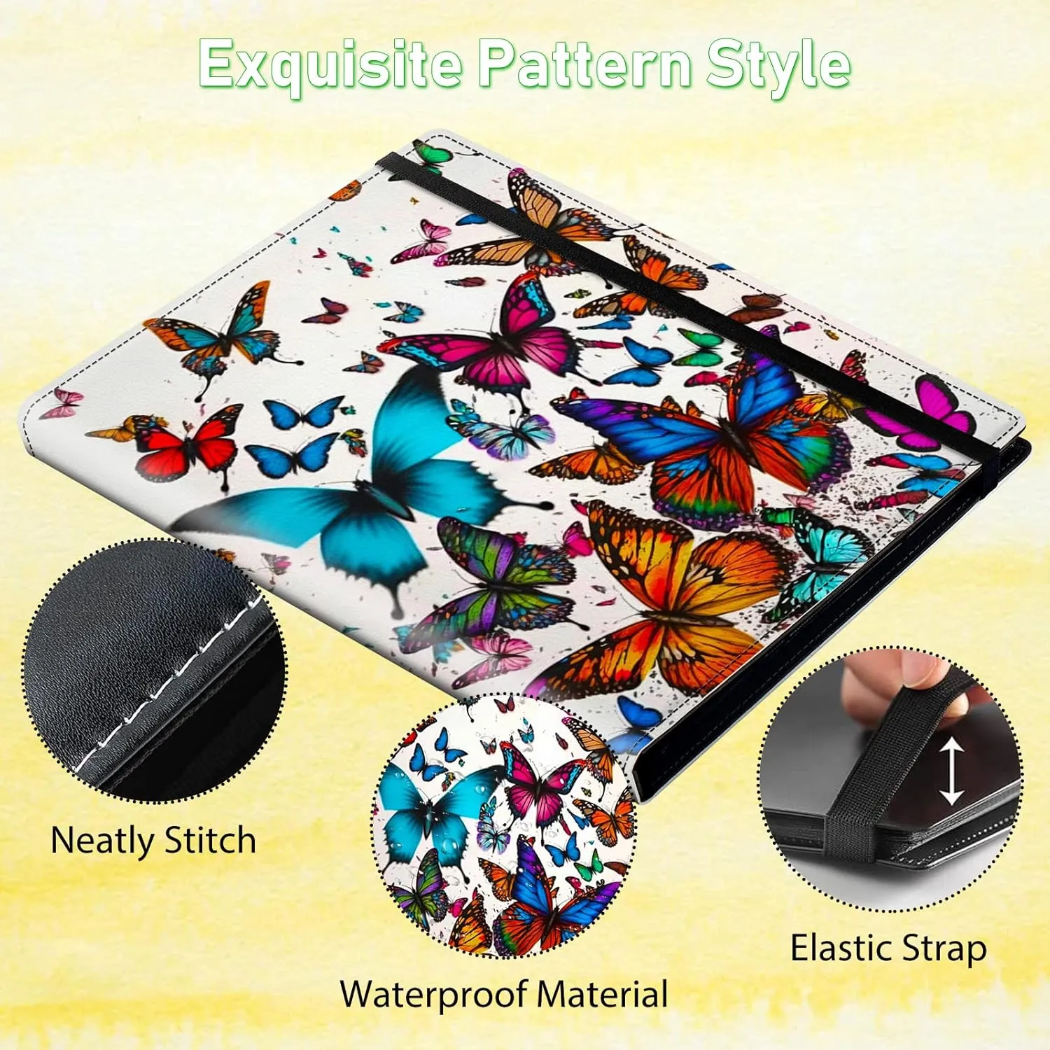 Card Binder 9 Pocket Trading Card Album Folder 720 Side Loading Pocket Binder Baseball Card Binder with Colorful Butterfly Pattern Design Card Binder for Game Cards & Sports Cards