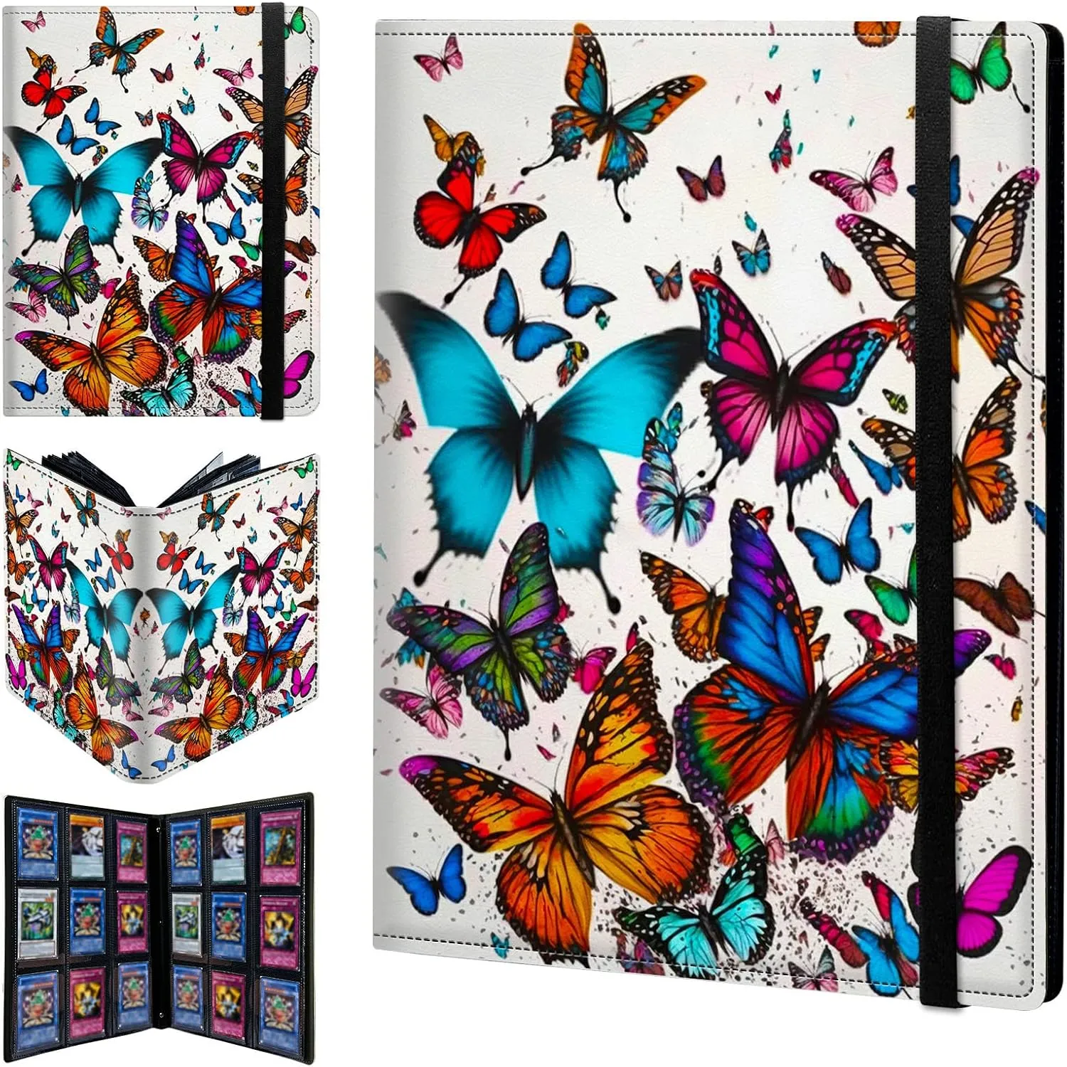 Card Binder 9 Pocket Trading Card Album Folder 720 Side Loading Pocket Binder Baseball Card Binder with Colorful Butterfly Pattern Design Card Binder for Game Cards & Sports Cards
