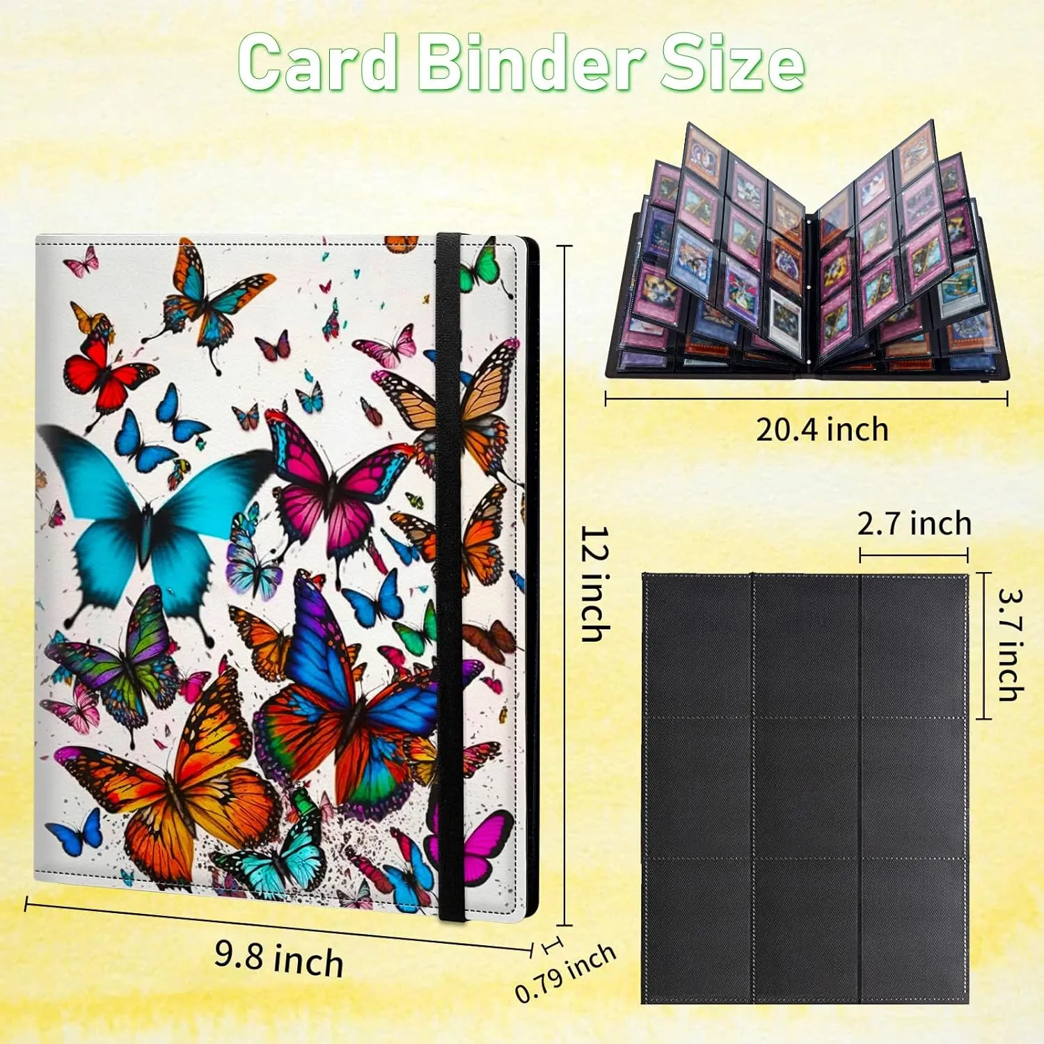 Card Binder 9 Pocket Trading Card Album Folder 720 Side Loading Pocket Binder Baseball Card Binder with Colorful Butterfly Pattern Design Card Binder for Game Cards & Sports Cards