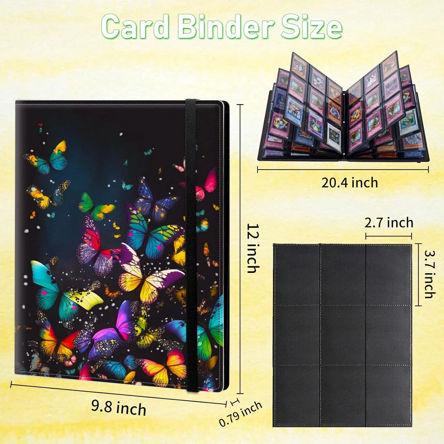 Card Binder 9 Pocket Trading Card Album Folder 900 Side Loading Pocket Binder Baseball Card Binder with Colorful Butterflies Pattern Design Card Binder for Game Cards & Sports Cards