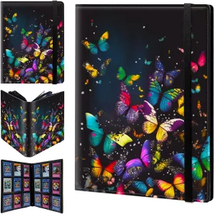 Card Binder 9 Pocket Trading Card Album Folder 900 Side Loading Pocket Binder Baseball Card Binder with Colorful Butterflies Pattern Design Card Binder for Game Cards & Sports Cards