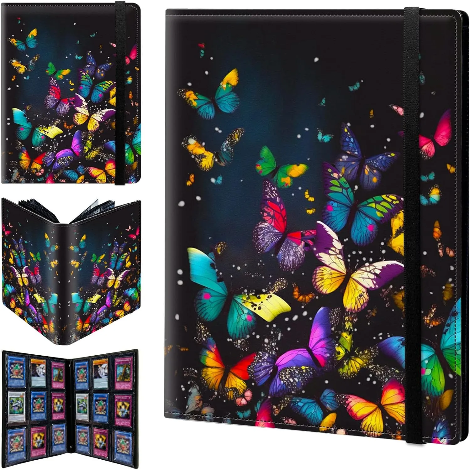 Card Binder 9 Pocket Trading Card Album Folder 900 Side Loading Pocket Binder Baseball Card Binder with Colorful Butterflies Pattern Design Card Binder for Game Cards & Sports Cards