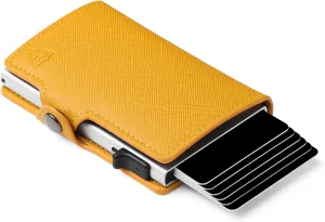 Card Blocr Womens Slim Wallet for Small Purses, Pop Up Wallet with Anti Theft RFID Blocking Credit Card Holder for Women in Orange PU Saffiano Leather