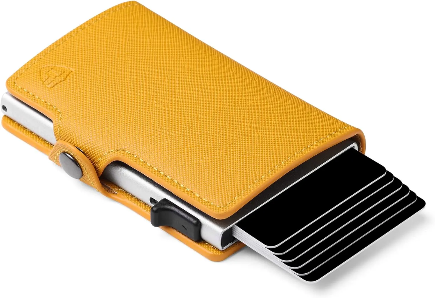Card Blocr Womens Slim Wallet for Small Purses, Pop Up Wallet with Anti Theft RFID Blocking Credit Card Holder for Women in Orange PU Saffiano Leather