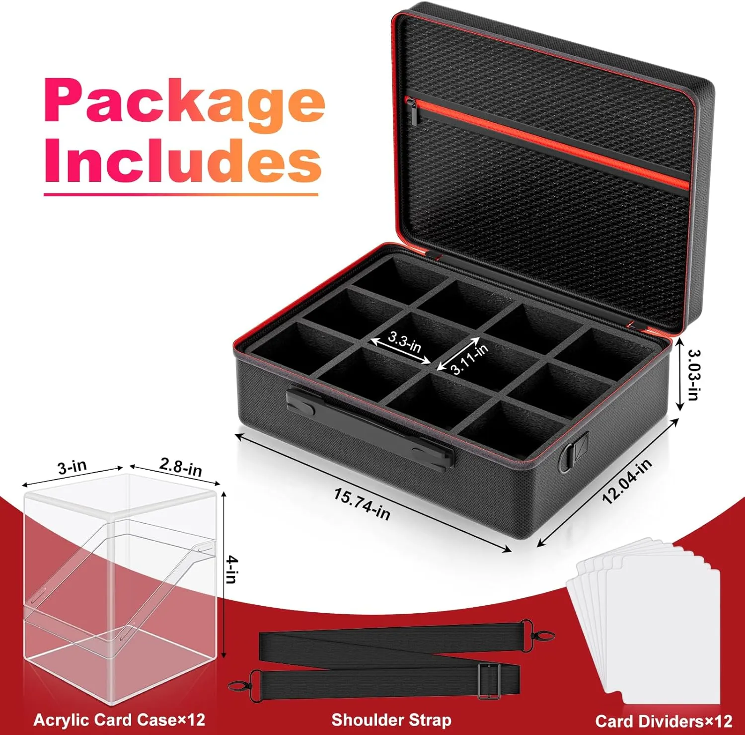 Card Deck Box with Portable Case, 12 Pack Clear Commander Deck Box with 12 Dividers, Holds 1200  Double Sleeved Cards, Fit for MTG, YuGiOh, TCG