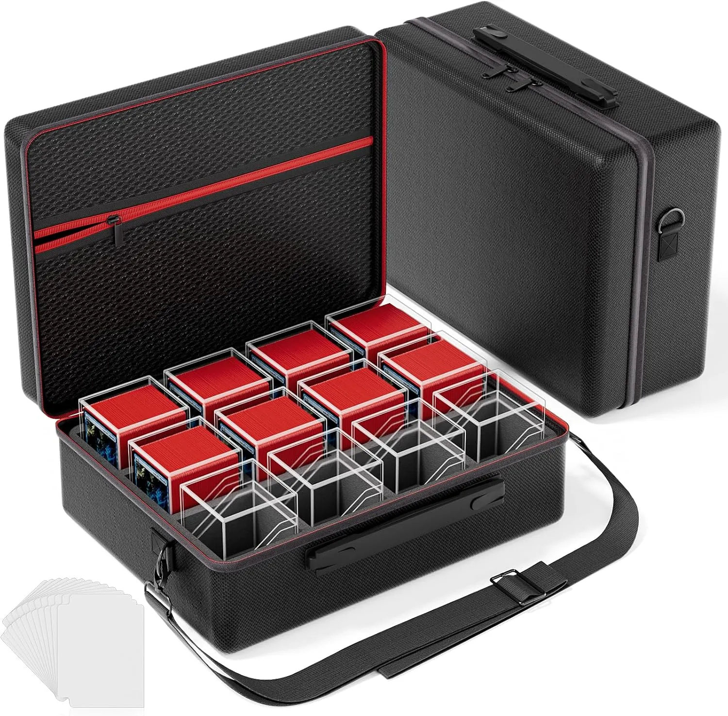 Card Deck Box with Portable Case, 12 Pack Clear Commander Deck Box with 12 Dividers, Holds 1200  Double Sleeved Cards, Fit for MTG, YuGiOh, TCG
