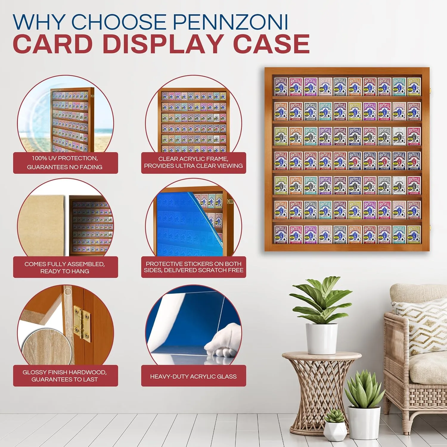 Card Deck Display Case - Holds 70 Playing Cards, Acrylic Wall Display Case, 4.5" Tall