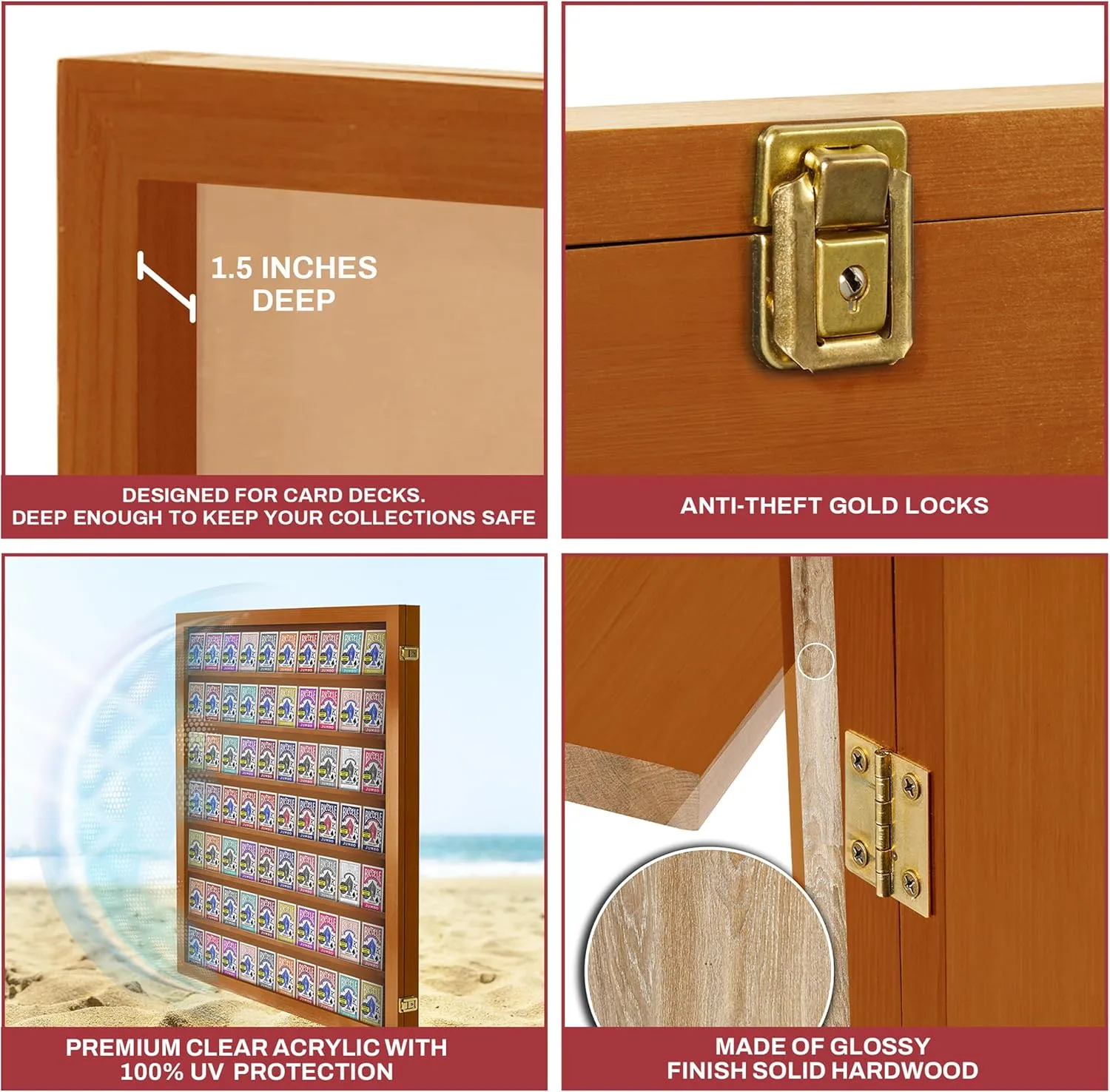 Card Deck Display Case - Holds 70 Playing Cards, Acrylic Wall Display Case, 4.5" Tall