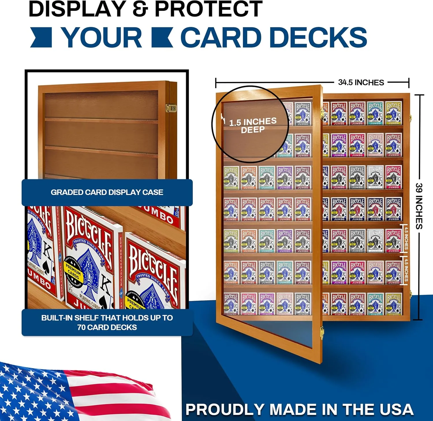 Card Deck Display Case - Holds 70 Playing Cards, Acrylic Wall Display Case, 4.5" Tall