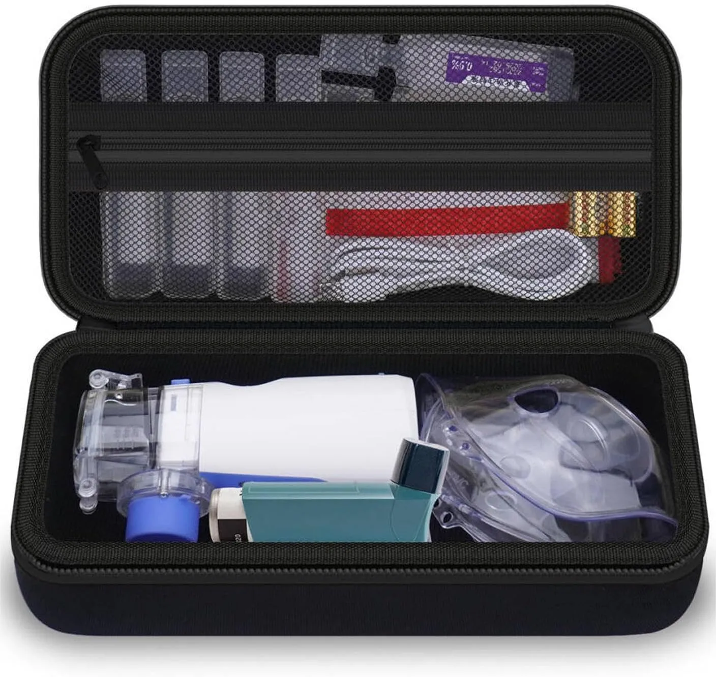 Carrying Case for Portable Handheld Inhaler Nebulizer Machine for Adults, Asthma Inhaler Travel Case, Inhaler Spacer Bag with Mesh Pocket for Saline Solution,Cable, Black (Case Only)