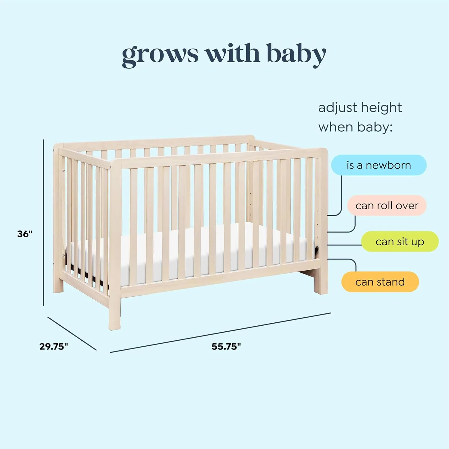 Carter's by DaVinci Colby 4-in-1 Convertible Crib - GREENGUARD Gold Certified Convertible Baby Crib to Toddler Bed, Daybed, Full-Size Bed - Wooden Baby Bed w/Four Adjustable Heights - Washed Natural