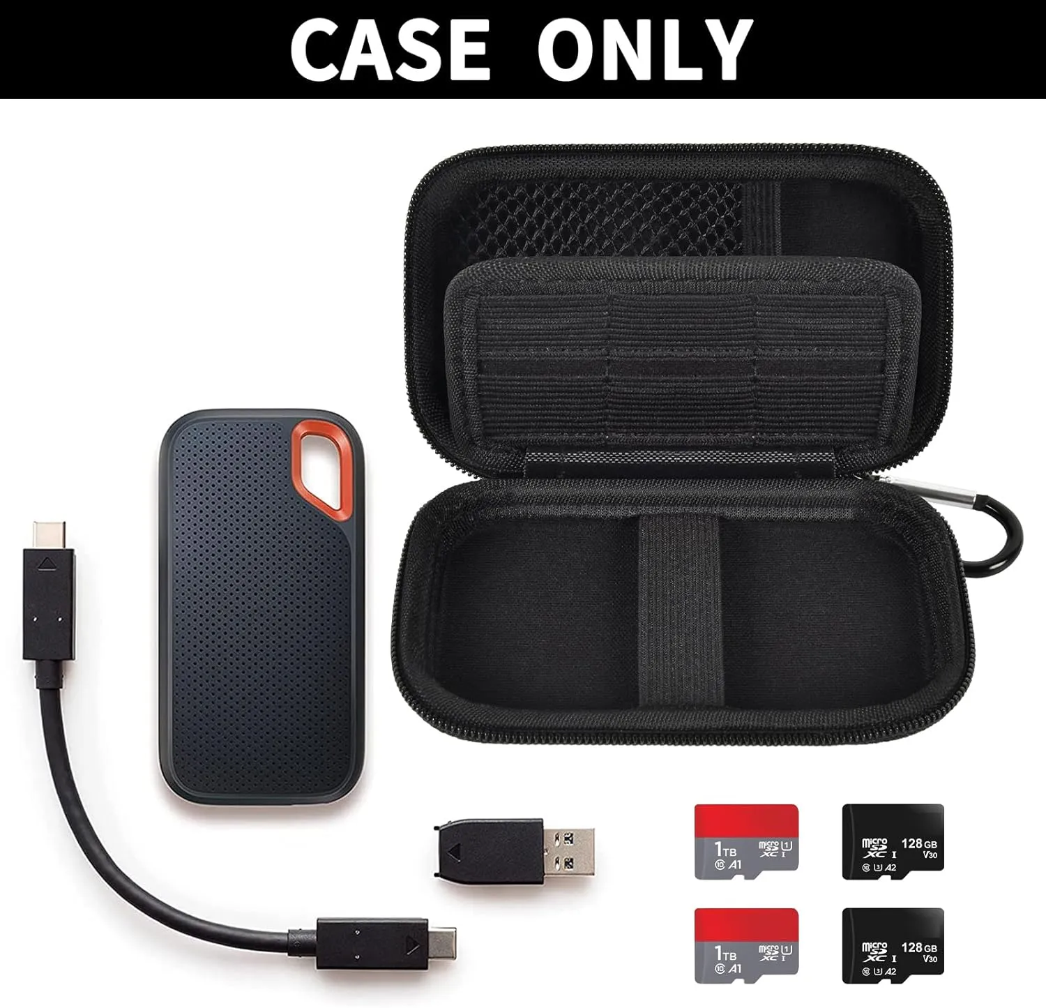 Case Compatible with SanDisk 1TB 2TB 4TB 500GB 8TB for SanDisk Extreme PRO Portable SSD External Hard Drive, Memory Card SD SDXC SDHC Card Storage Holder Organizer (Box Only) Black