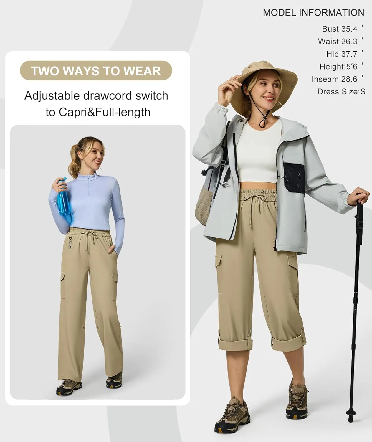 Casei Women's Cargo Capris Quick Dry Lightweight Water Resistant Roll Up Hiking Pants with 6 Pockets Travel Casual Outdoor
