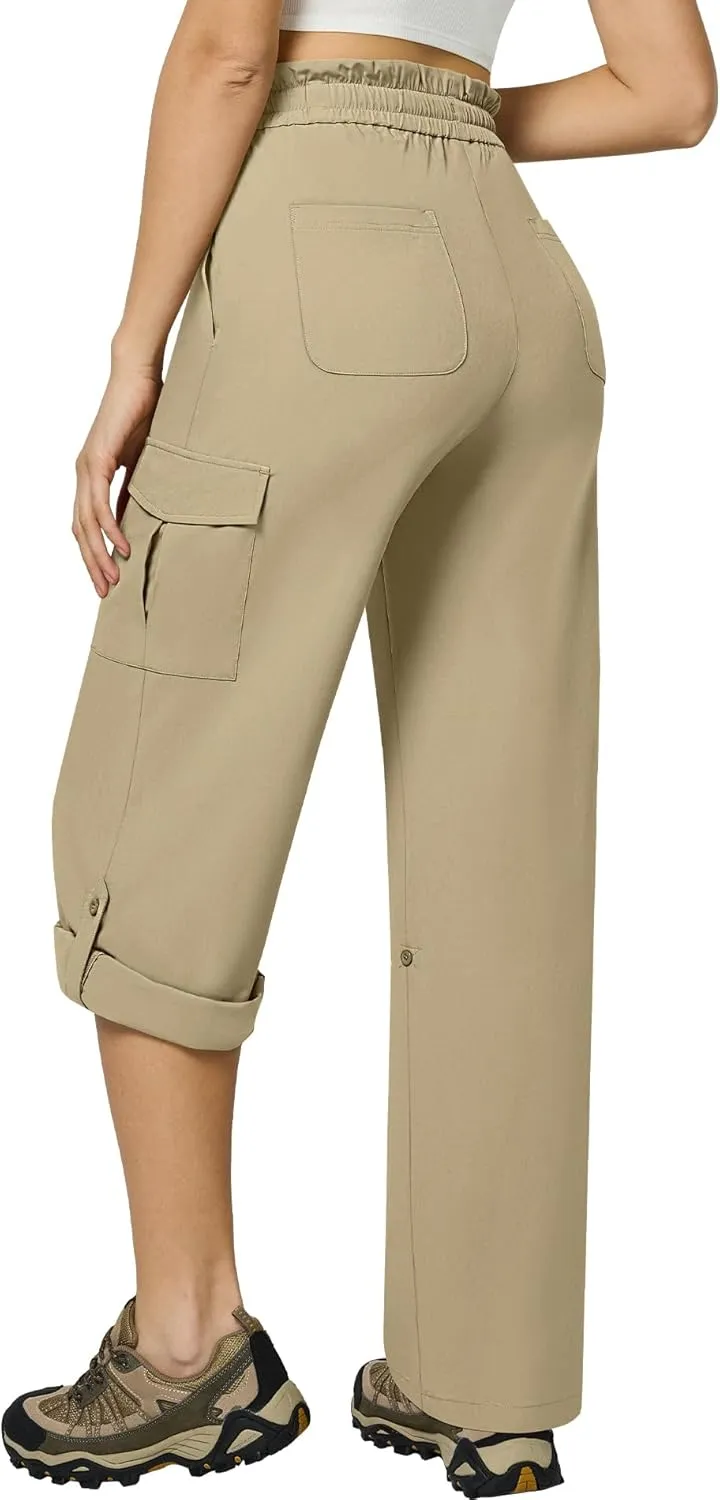 Casei Women's Cargo Capris Quick Dry Lightweight Water Resistant Roll Up Hiking Pants with 6 Pockets Travel Casual Outdoor