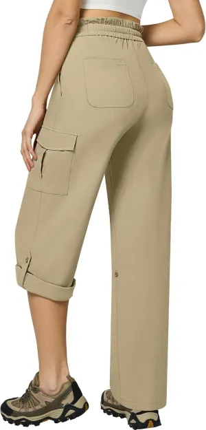 Casei Women's Cargo Capris Quick Dry Lightweight Water Resistant Roll Up Hiking Pants with 6 Pockets Travel Casual Outdoor