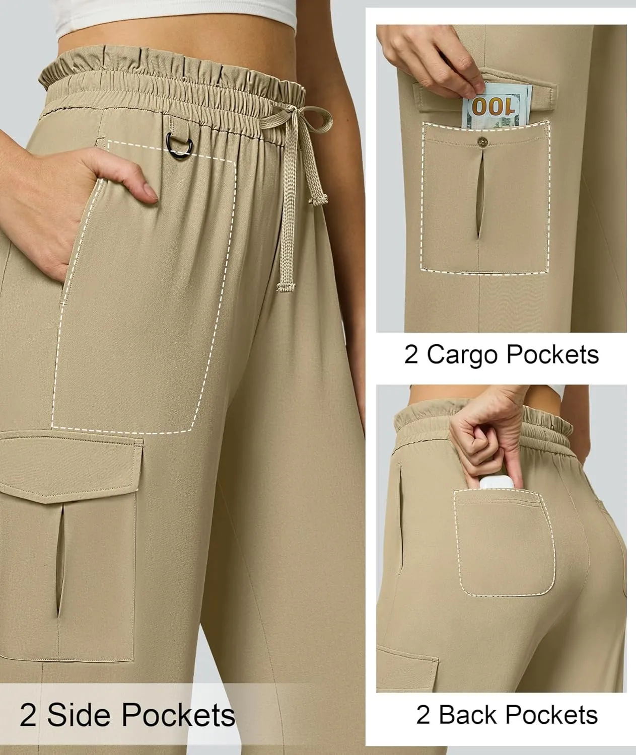 Casei Women's Cargo Capris Quick Dry Lightweight Water Resistant Roll Up Hiking Pants with 6 Pockets Travel Casual Outdoor