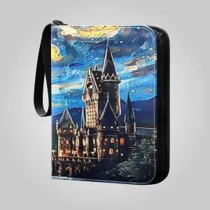 Castle Starry Night Oil Painting Cards Binder 4-Pocket Trading Card Organizer Fits 400 Cards for Sports Cards, Game Cards