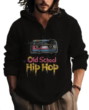 Casual Hoodies for Men Graphic Print Long Sleeve Sweatshirts Pullover Button Up Hooded Shirts Trendy Hoodie