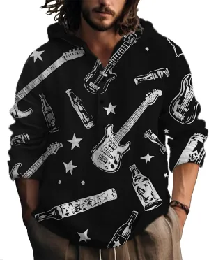 Casual Hoodies for Men Graphic Print Long Sleeve Sweatshirts Pullover Button Up Hooded Shirts Trendy Hoodie