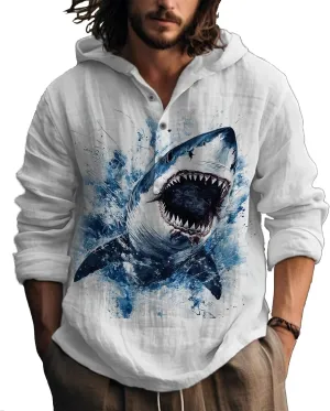 Casual Hoodies for Men Graphic Print Long Sleeve Sweatshirts Pullover Button Up Hooded Shirts Trendy Hoodie