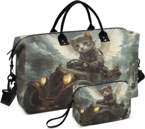 Cat Cute Car Wings Duffel Bag for Traveling, Travel Bag Gym Bag, with Multiple Interior Pockets Shoulder Weekender Bag for Women Men with Toiletry Bag 20.5L x 7.9W x 13.8H